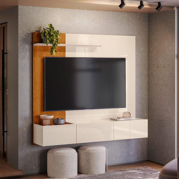 Painel Astro Com Nicho 1.53m 65" - Cinamomo/Off White