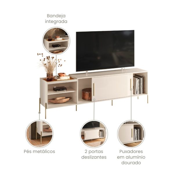 Alternative view of Bancada Maré 2 Portas Deslizantes c/Bandeja Integrada 1.89m 65" - Cinamomo/Off White