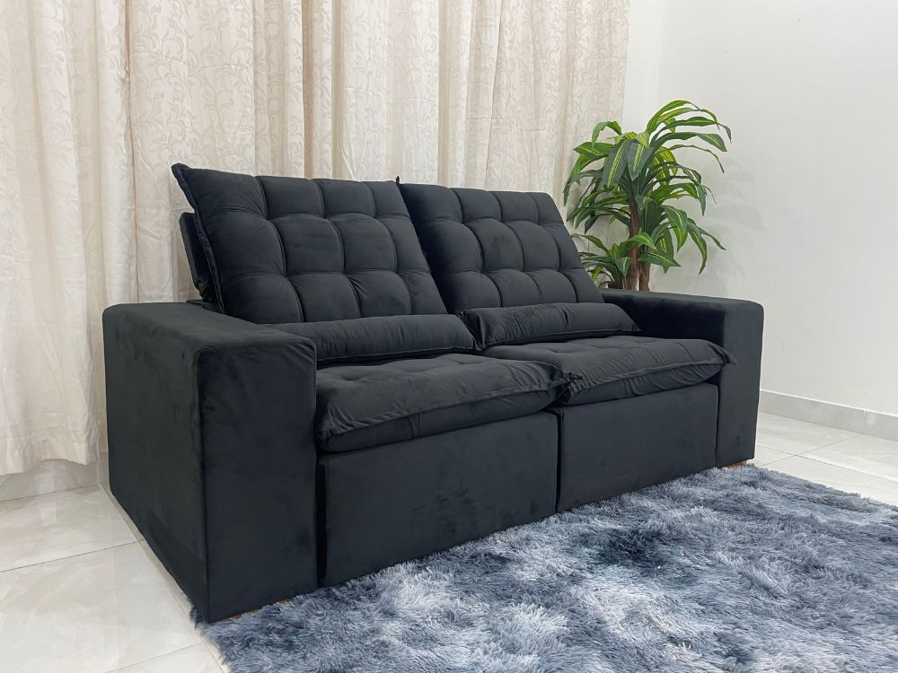 Sofá Retrátil Reclinável Small 2.00m - Preto Veludão - Imagem 2