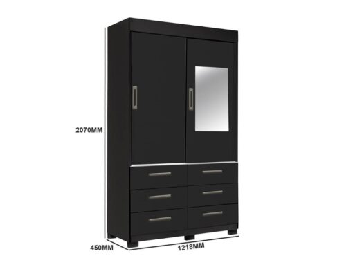 Alternative view of Guarda-Roupa Buzios 2 portas de correr com espelho 6 gavetas - Preto