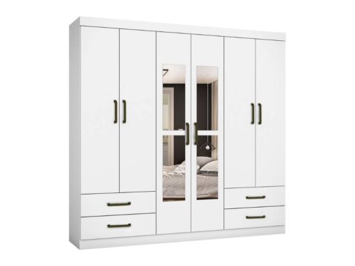Alternative view of Guarda-Roupa Hércules c/ espelho 6 portas e 4 gavetas - Branco