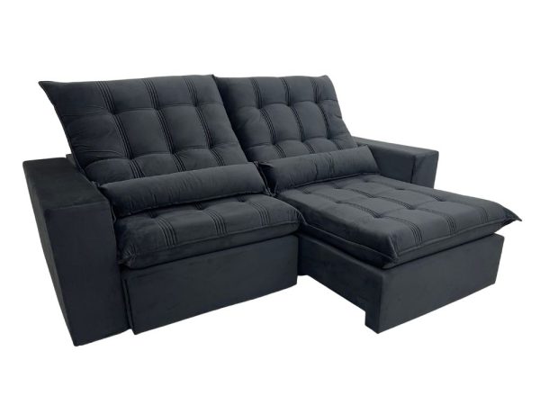 Sofá Retrátil Reclinável Porto Seguro 2.30m - Preto Veludo - Imagem 4