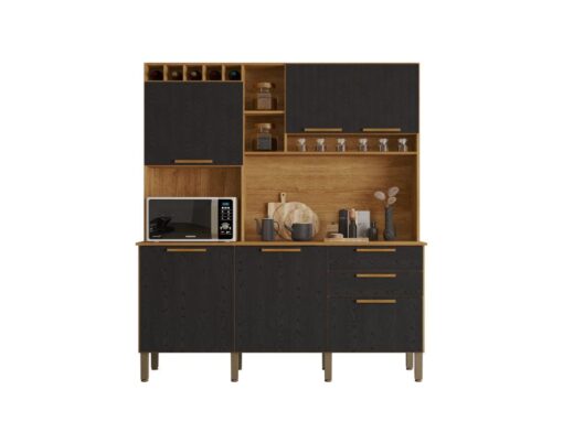Armário Kit de Cozinha New Topázio 1,65m - Cinamomo/Preto - Imagem 3