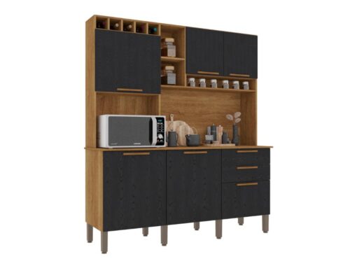 Armário Kit de Cozinha New Topázio 1,65m - Cinamomo/Preto - Imagem 2