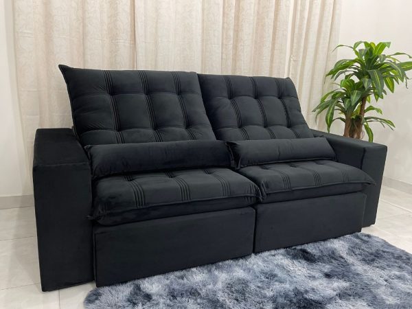 Sofá Retrátil Reclinável Porto Seguro 2.30m - Preto Veludo - Imagem 7