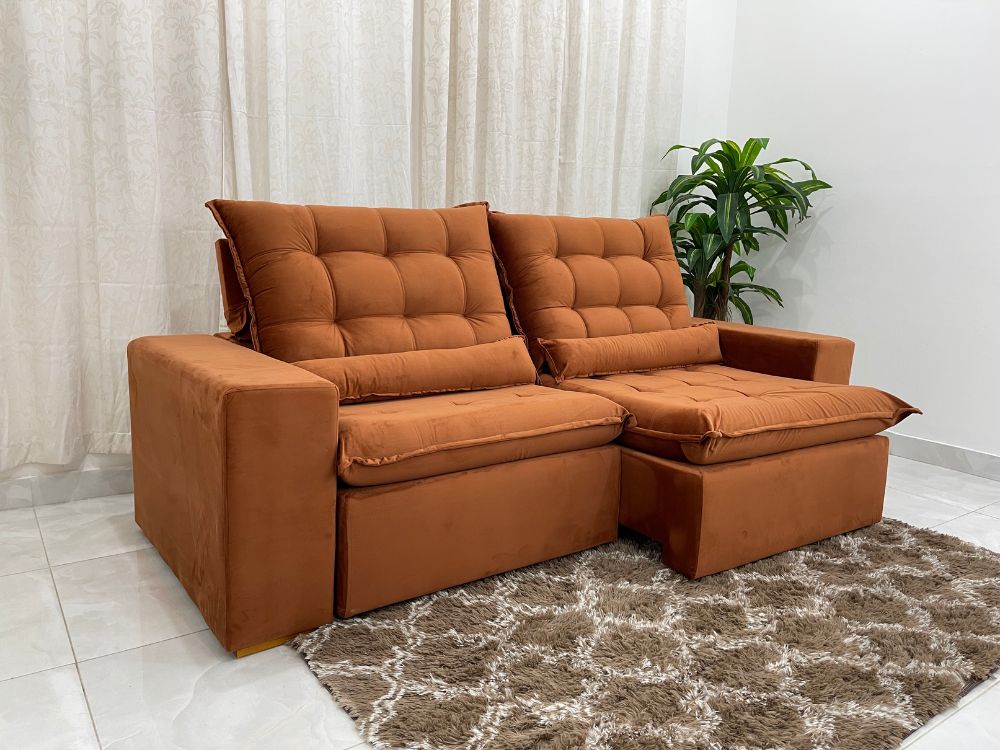 Sofá Retrátil Reclinável Small 2.30m - Terracota Veludão - Imagem 5