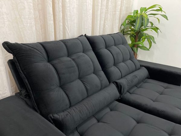 Sofá Retrátil Reclinável Small 2.00m - Preto Veludão - Imagem 5