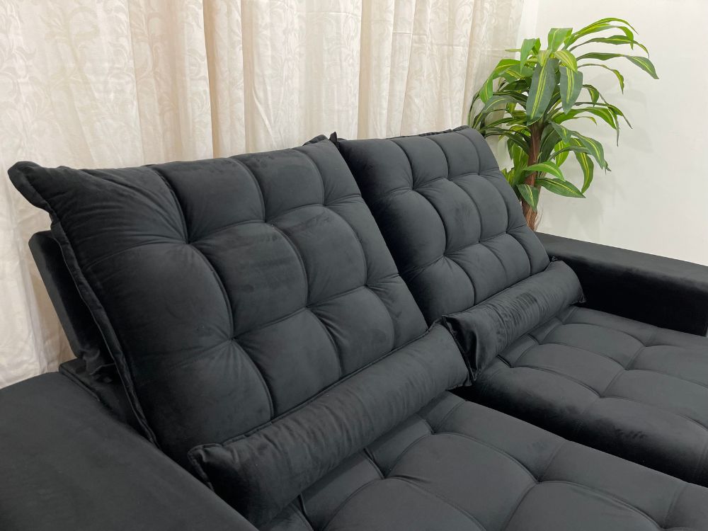 Sofá Retrátil Reclinável Small 2.00m - Preto Veludão - Imagem 5