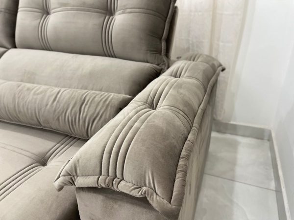 Sofá Retrátil Reclinável Barra Bonita 2.30m - Bege Veludo - Imagem 6