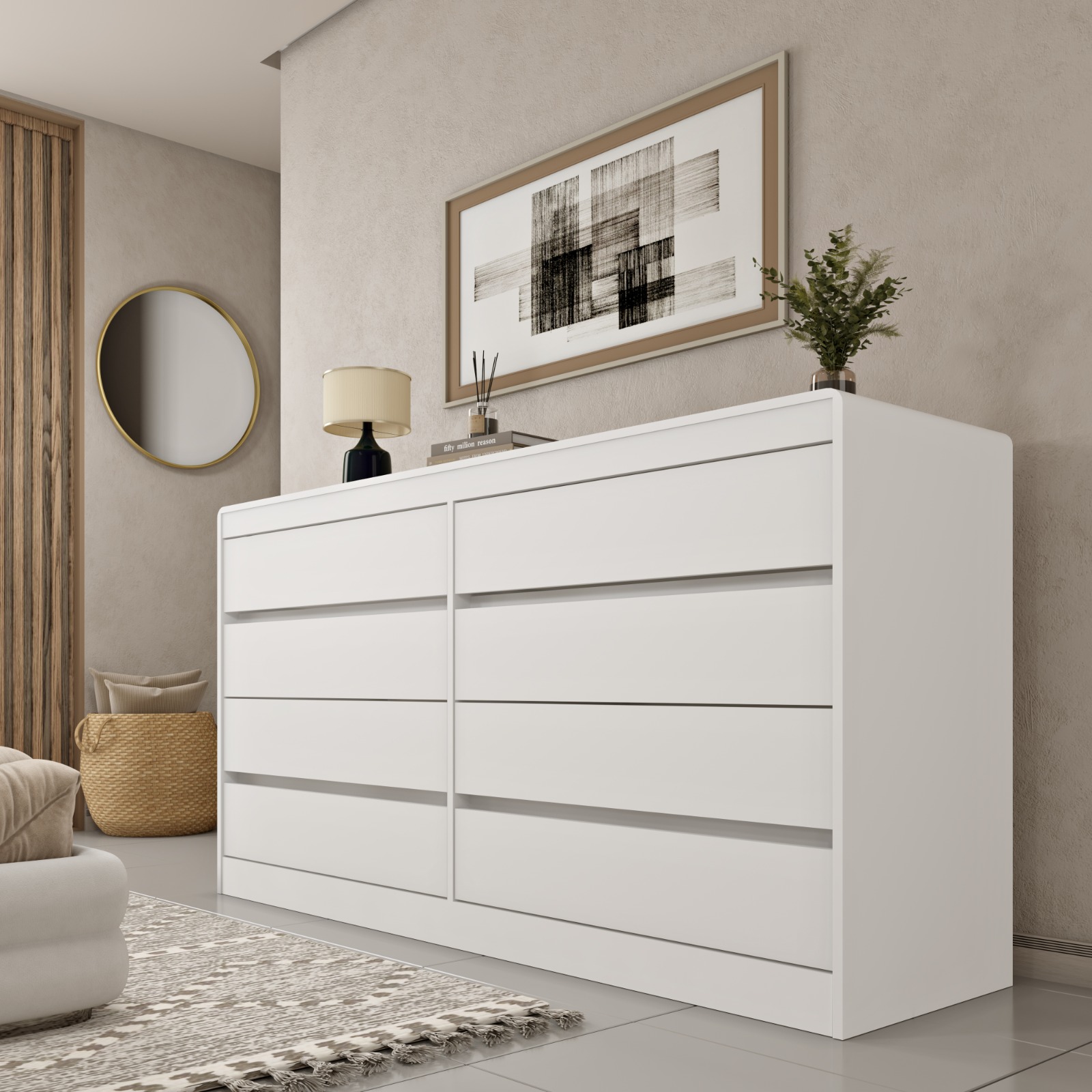 Cômoda Espanha 8 Gavetas 1.58m - Branco