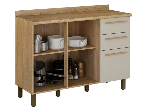 Balcão de cozinha 3 portas 2 gavetas Pérola REF 1200 - Cinamomo/Off white - Imagem 2