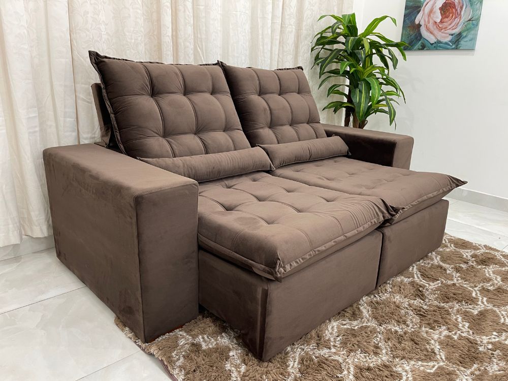 Sofá Retrátil Reclinável Small 2.00m - Marrom Veludão