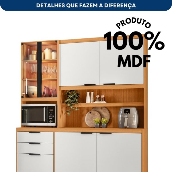Armário de Cozinha Murano c/Led 1.80m - Freijó / Off White - Imagem 3