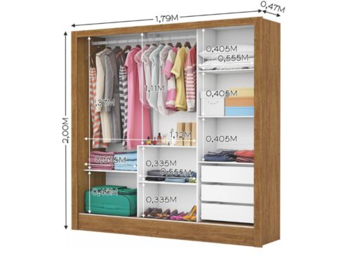 Guarda-Roupa Dubai Premium c/ espelho 3 portas e 3 gavetas - Cinamomo - Imagem 3