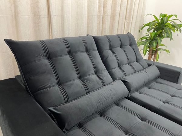 Sofá Retrátil Reclinável Porto Seguro 2.30m - Preto Veludo - Imagem 2