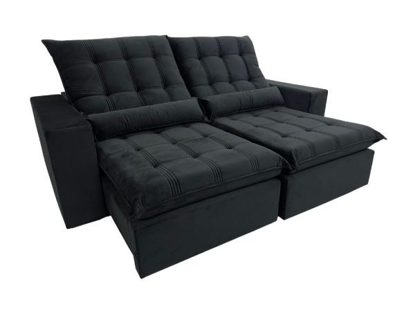 Sofá Retrátil Reclinável Porto Seguro 2.30m - Preto Veludo - Imagem 5