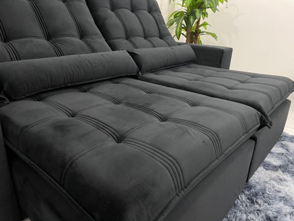 Sofá Retrátil Reclinável Porto Seguro 2.30m - Preto Veludo - Imagem 10