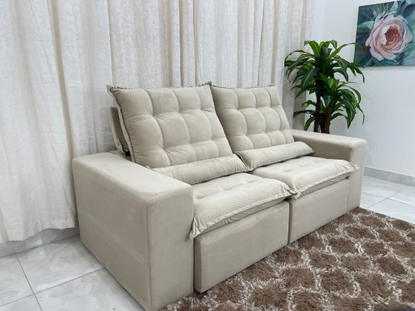 Sofá Retrátil Reclinável Small 2.00m - Bege Veludão - Imagem 9