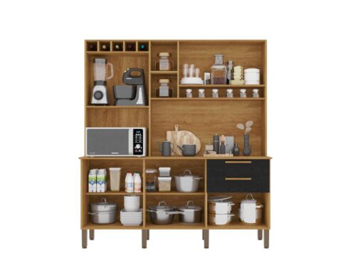 Armário Kit de Cozinha New Topázio 1,65m - Cinamomo/Preto - Imagem 4