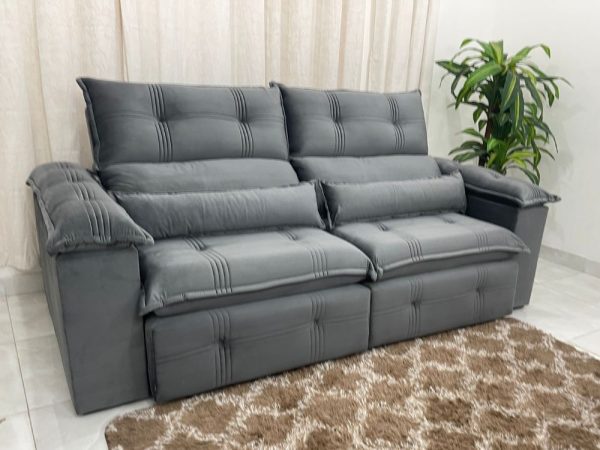 Sofá Retrátil Reclinável Barra Bonita 2.30m - Cinza Veludo - Imagem 6