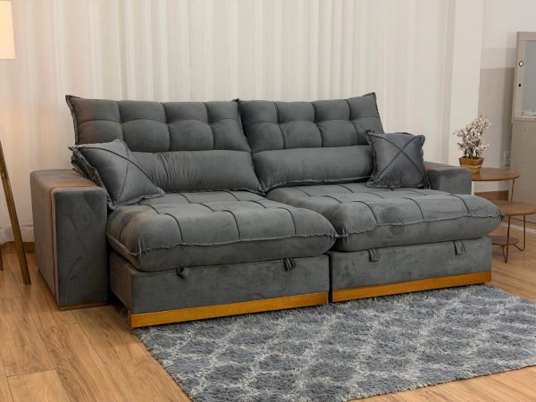Sofá Retrátil Reclinável Molas Ensacadas Turmalina 2.50 - Cinza Veludo
