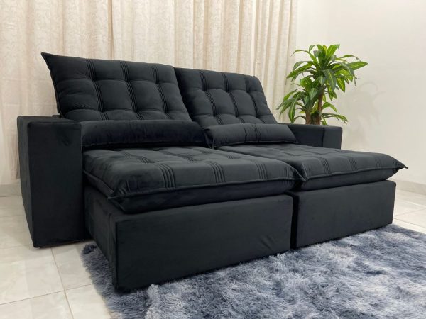 Sofá Retrátil Reclinável Porto Seguro 2.30m - Preto Veludo - Imagem 3