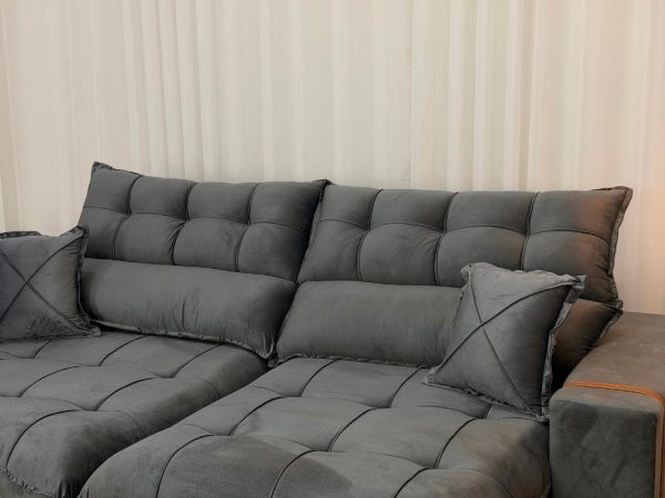 Sofá Retrátil Reclinável Molas Ensacadas Turmalina 2.50 - Cinza Veludo - Imagem 3