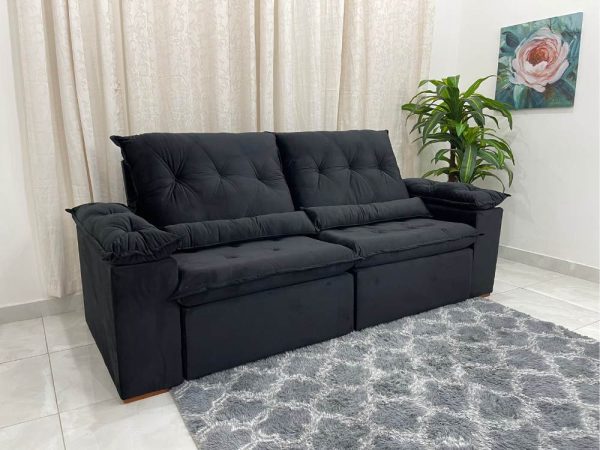Sofá Retrátil Reclinável Las Vegas 2.30m - Preto Veludão - Imagem 3