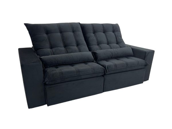 Sofá Retrátil Reclinável Porto Seguro 2.30m - Preto Veludo - Imagem 9