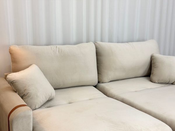 Sofá Retrátil Reclinável Canadá Caixa Zero c/ Molas Ensacadas 2.30m - Bege Veludo - Imagem 4
