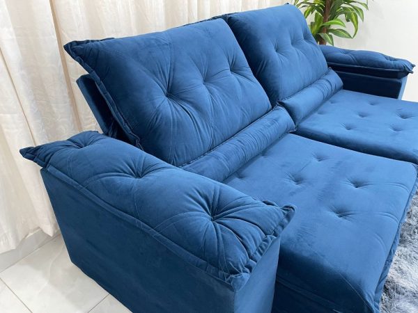 Sofá Retrátil Reclinável Las Vegas 2.30m - Azul Veludão - Imagem 6