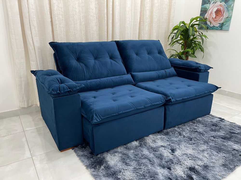 Sofá Retrátil Reclinável Las Vegas 2.30m - Azul Veludão