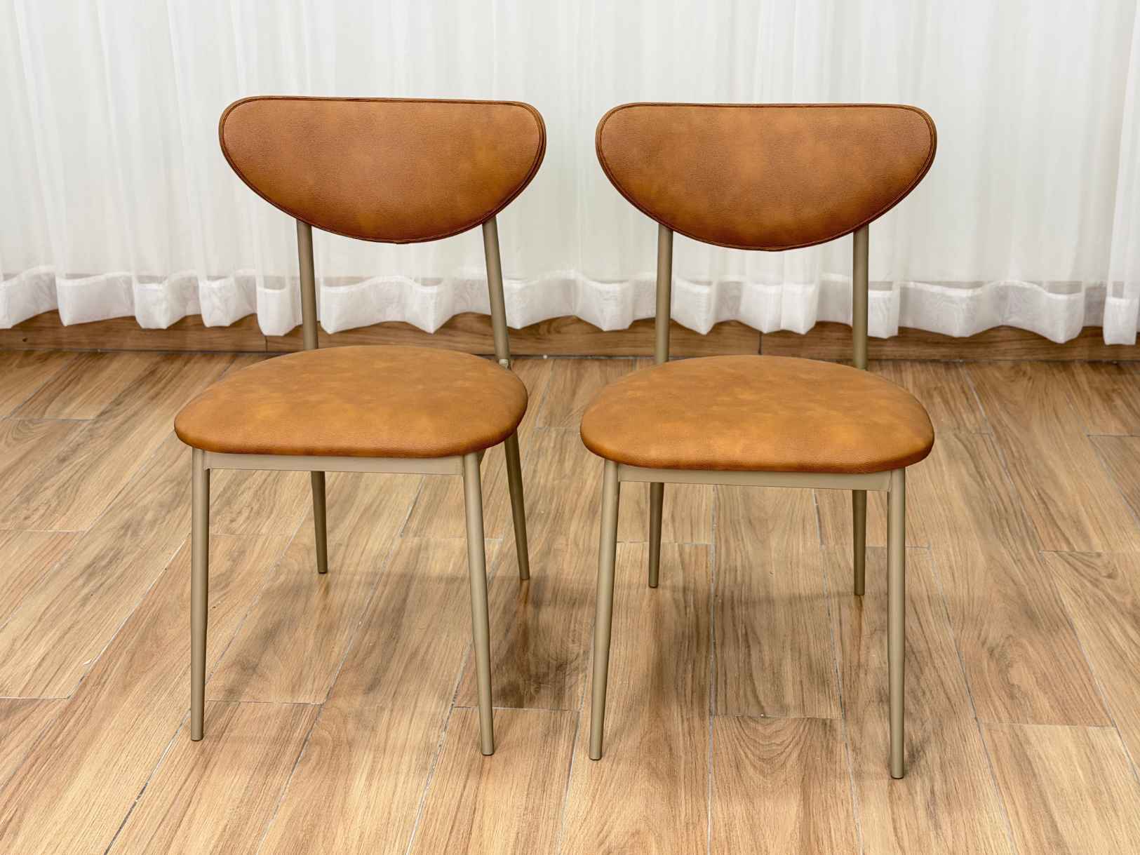 Conjunto Cadeiras Safira em Aço 2 Unidades - Champagne/Marrom Courino - Imagem 2