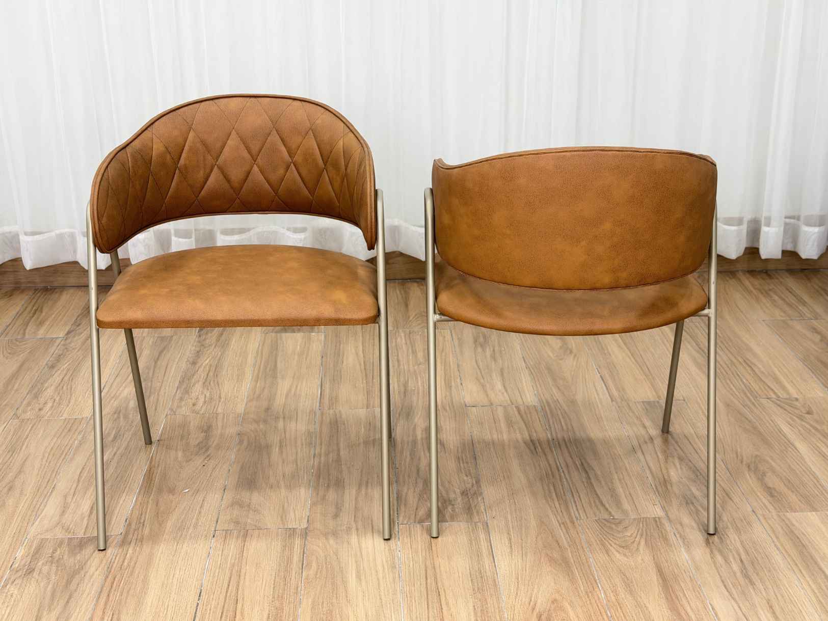 Conjunto Cadeiras Veneza em Aço 2 unidades - Champagne/Marrom Courino