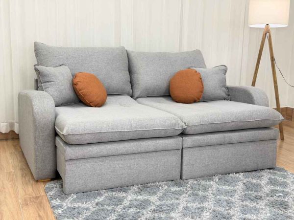 Sofá Cama Retrátil Reclinável Baú Anabela 2,10m - Cinza Linho