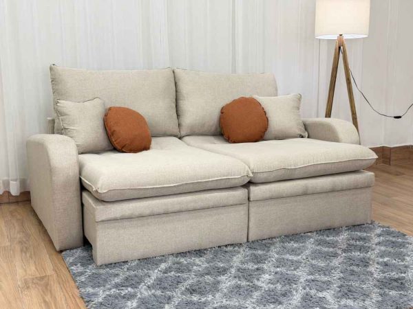 Sofá Cama Retrátil Reclinável Baú Anabela 2,10m - Bege Linho