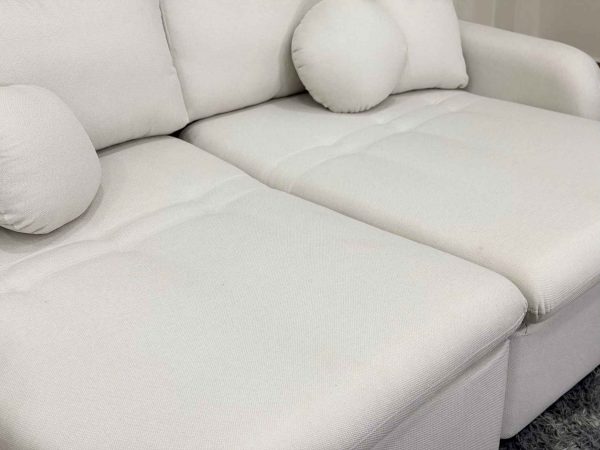 Sofa Cama Organ Molas Ensacadas 2.30m - Bege Linho/Marrom Courino - Imagem 4