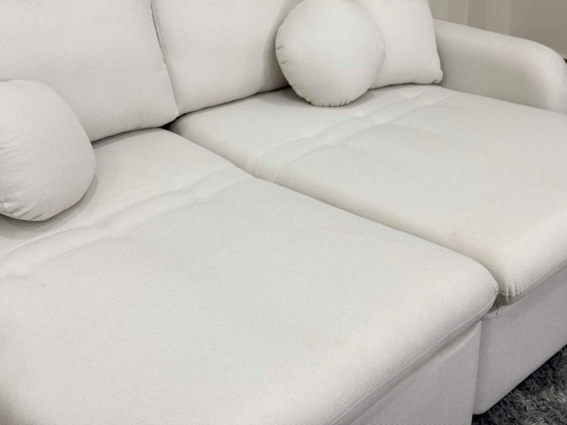 Sofa Cama Organ Molas Ensacadas 2.30m - Bege Linho/Marrom Courino - Imagem 4