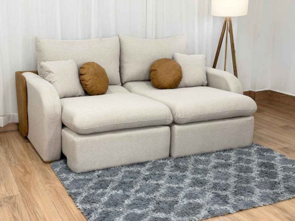 Sofá Cama Retrátil Reclinável Laviê 2,10m - Bege Linho/Marrom Courino