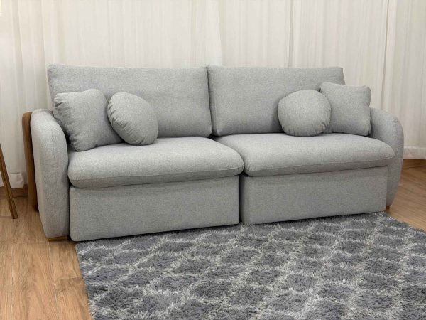 Sofa Cama Organ Molas Ensacadas 2.30m - Cinza Linho/Marrom Courino