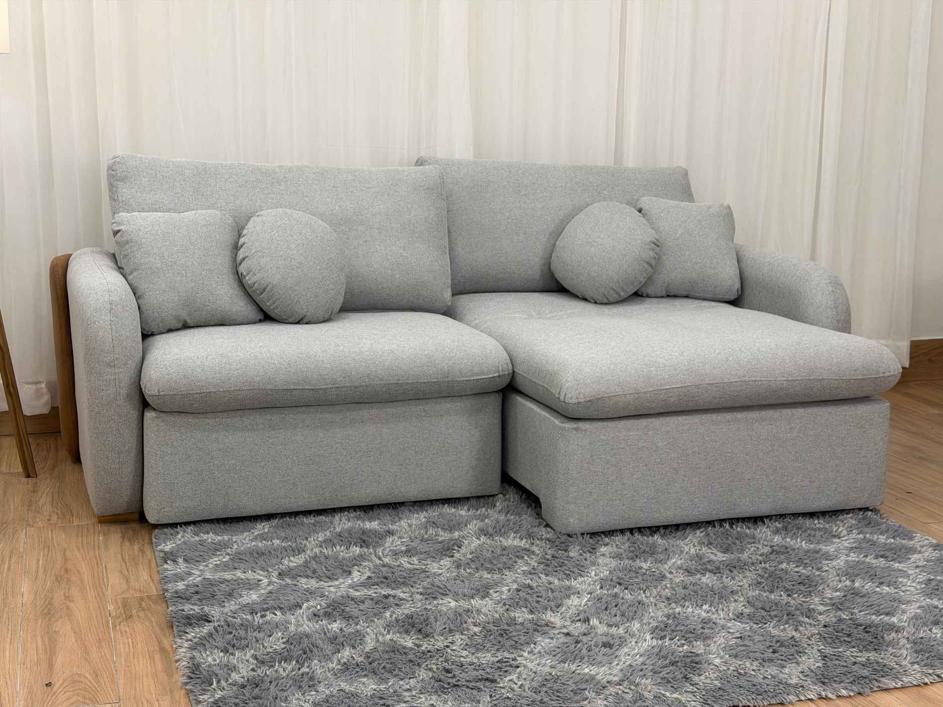 Sofa Cama Organ Molas Ensacadas 2.30m - Cinza Linho/Marrom Courino - Imagem 2