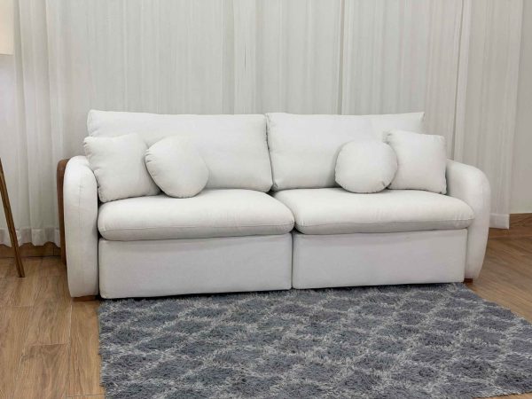 Sofa Cama Organ Molas Ensacadas 2.30m - Bege Linho/Marrom Courino