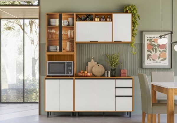Cozinha Ravena 3 Peças c/Led 1,80m - Freijó/Off White