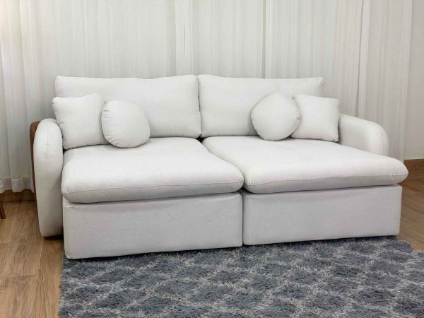 Sofa Cama Organ Molas Ensacadas 2.30m - Bege Linho/Marrom Courino - Imagem 3