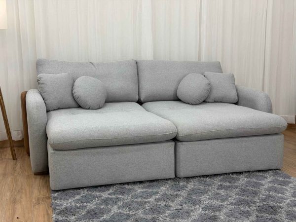 Sofa Cama Organ Molas Ensacadas 2.30m - Cinza Linho/Marrom Courino - Imagem 3