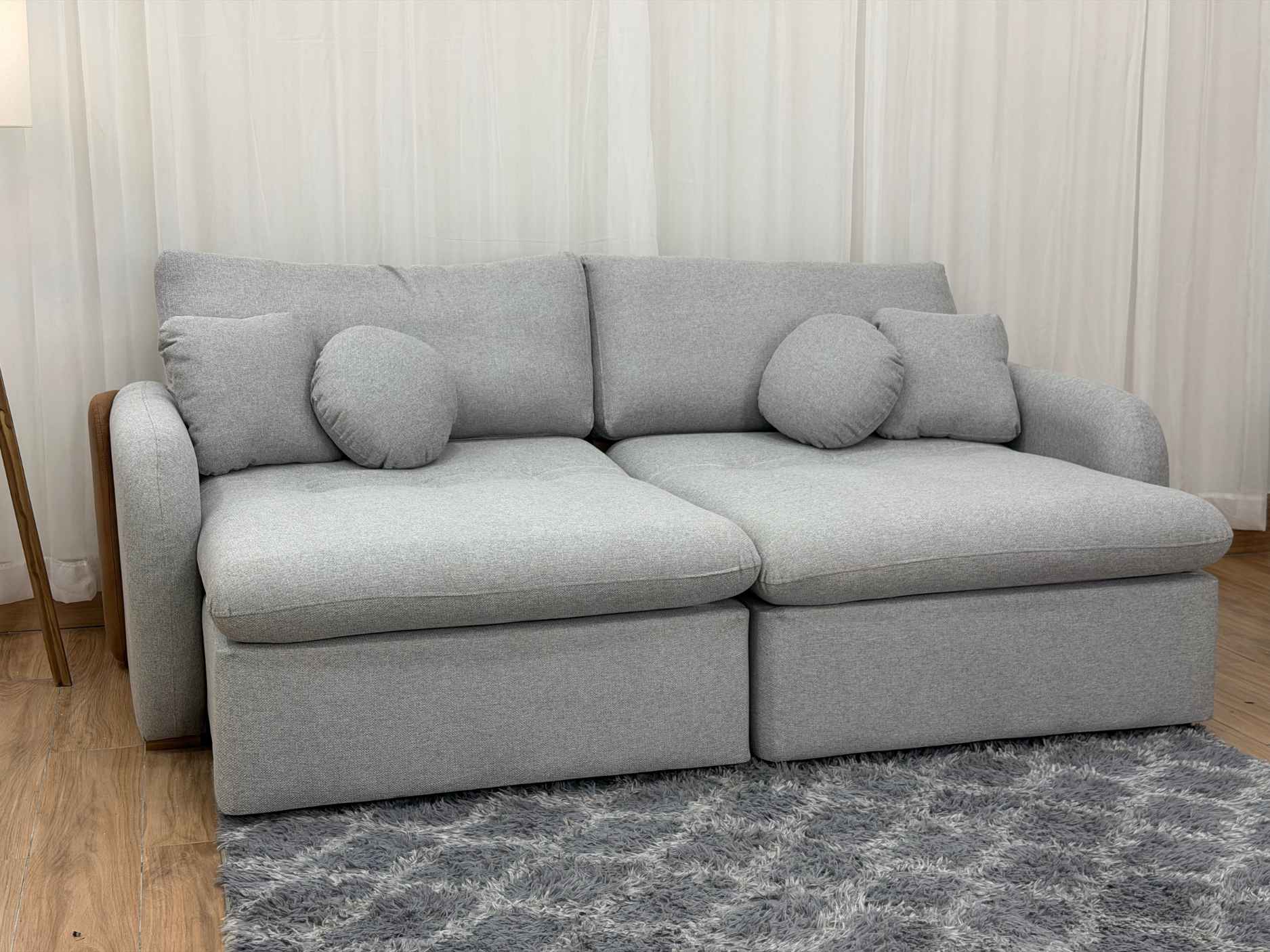 Sofa Cama Organ Molas Ensacadas 2.30m - Cinza Linho/Marrom Courino - Imagem 3