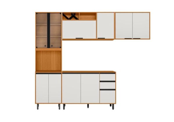 Cozinha Ravena 4 Peças c/Led 2.60m - Freijó/Off White